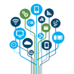 árbol con diferentes iconos de dispositivos como hojas.